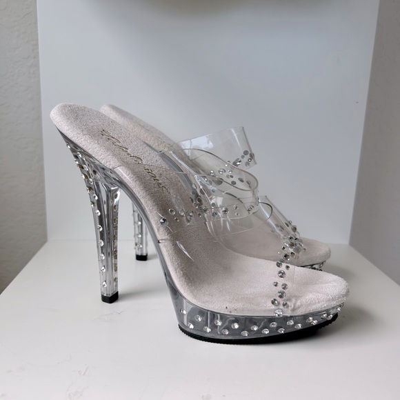 Clear Women’s Platform Rhinestone Heels - Picture 3 of 4